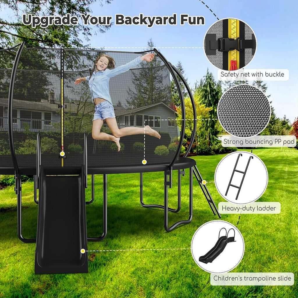 16FT Trampoline with Enclosure, Slide and Ladder S8676