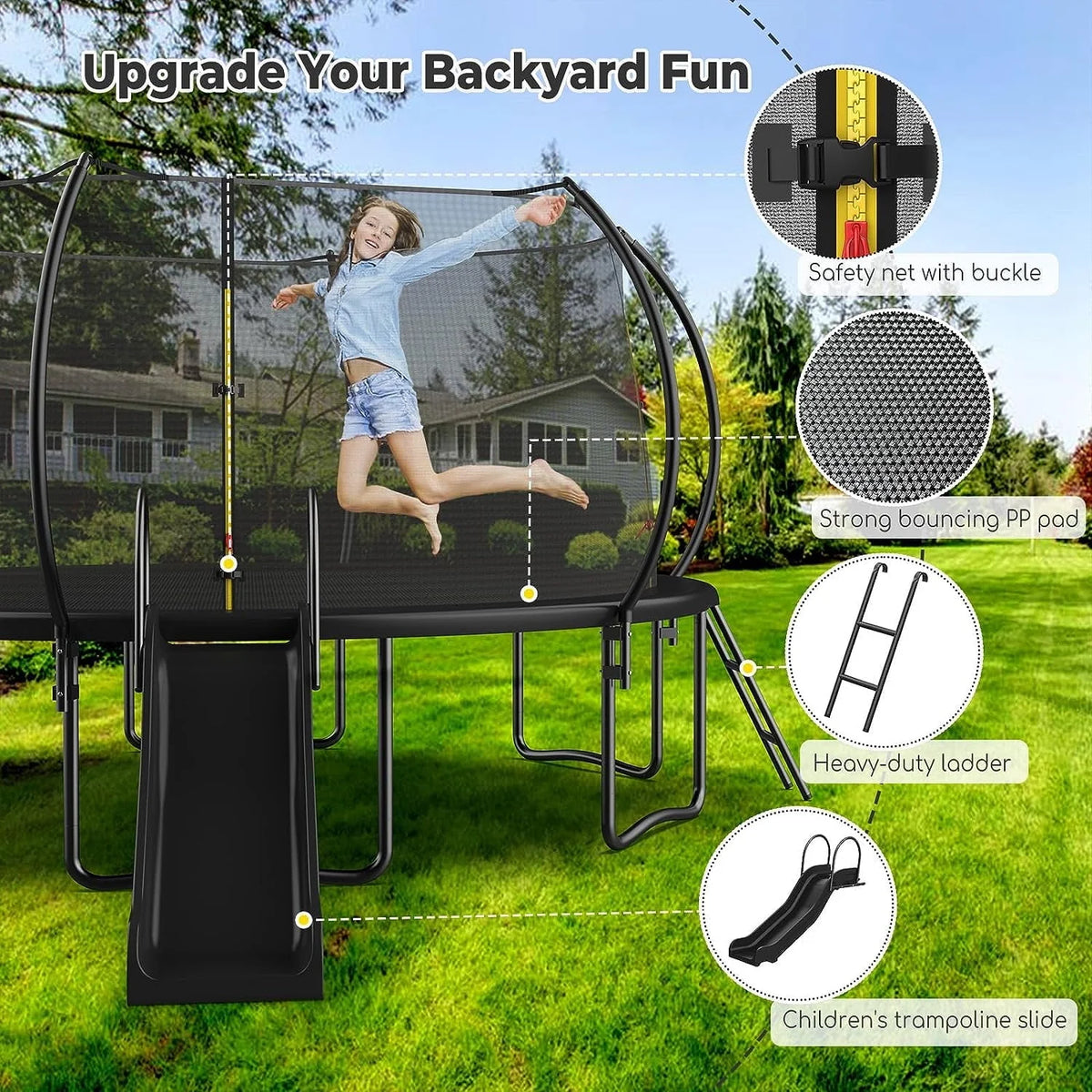 16FT Trampoline with Enclosure, Slide and Ladder S8676