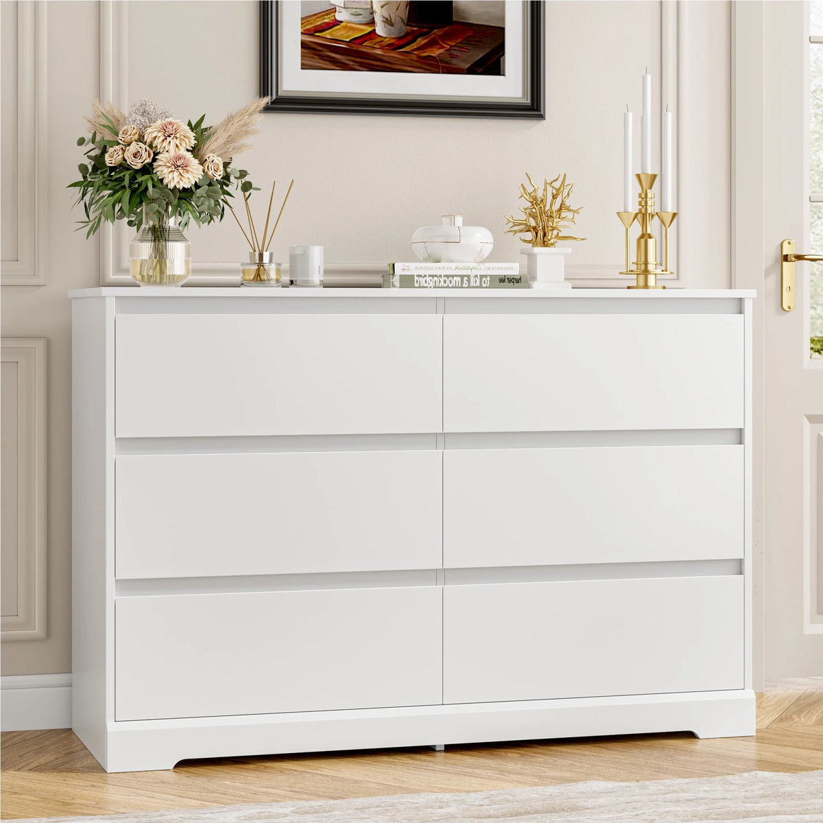 White 6 Drawer Wood Dresser K492993