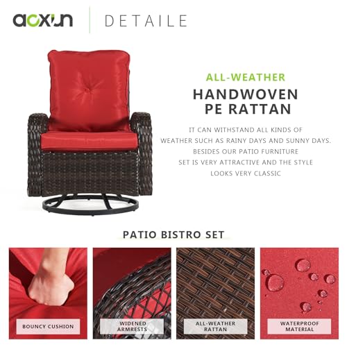 3 Pieces Wicker Patio Furniture Set with Swivel Rocker Chairs and Table F204164