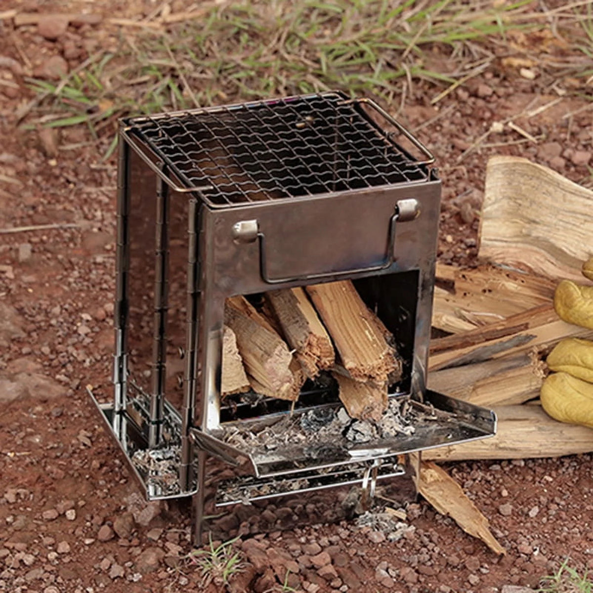 Folding Wood Burning Stove Blowpipe Kit BBQ Grill with Carry Bag I463121