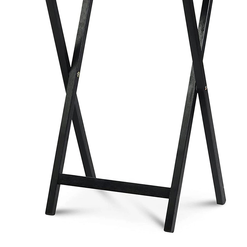 Black 5 Piece Set Folding TV Tray Tables with Storage Rack R744