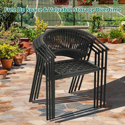 Stackable Rattan Wicker Patio Chairs Set of 6 with Cushion K6600