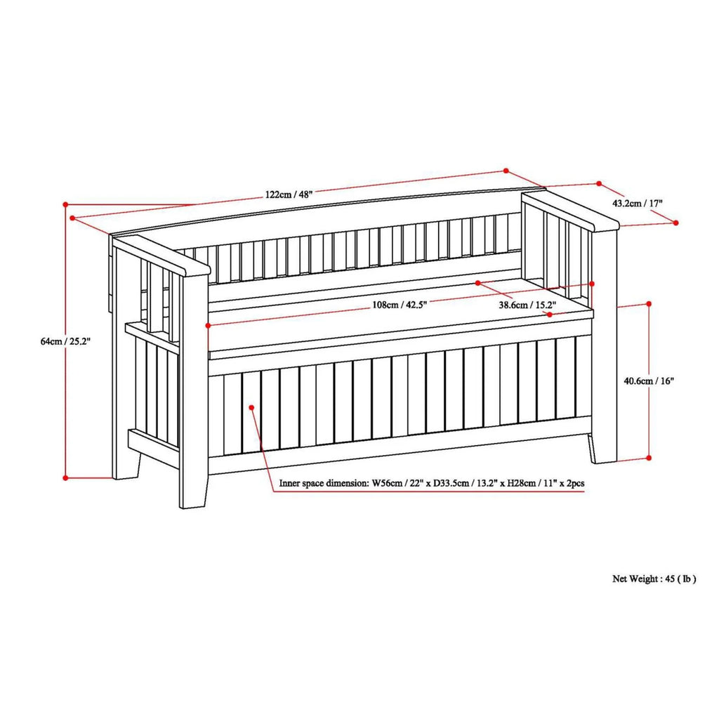 Solid Wood 48 inch Wide Storage Bench O4092
