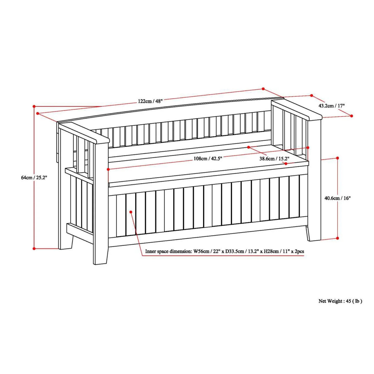 Solid Wood 48 inch Wide Storage Bench O4092