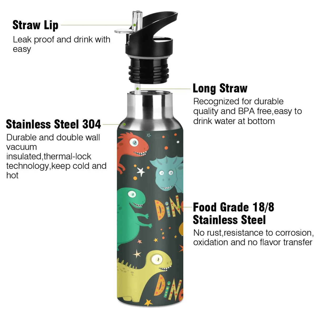 Stainless Steel Water Bottle with Straw Lid Vacuum Insulated 20 OZ F5217