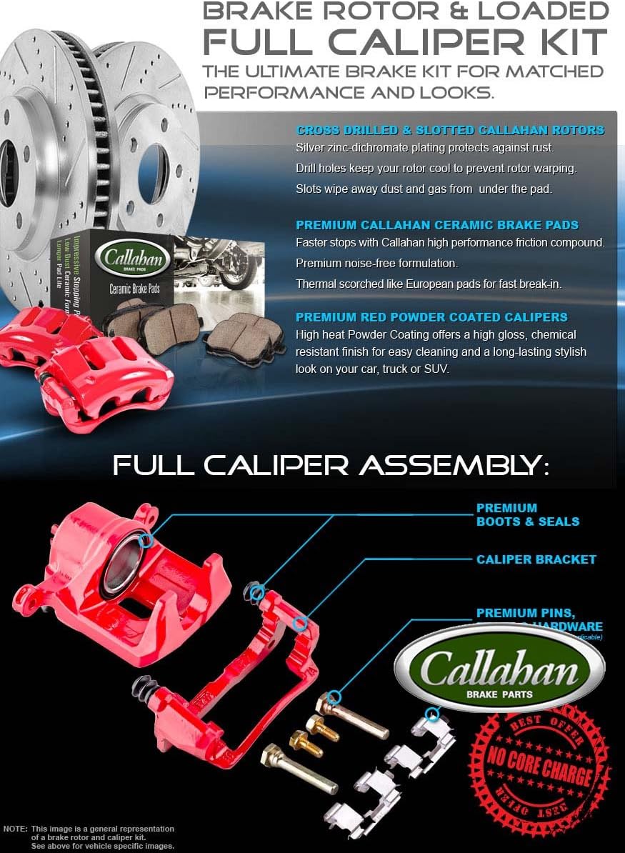 Premium Grade OE Loaded Calipers with Drilled Slotted Rotors and Ceramic Brake Pads Kit W772954