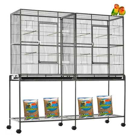 Large Double Flight Bird Breeder Cage with Center Divider and Rolling Stand Q17987