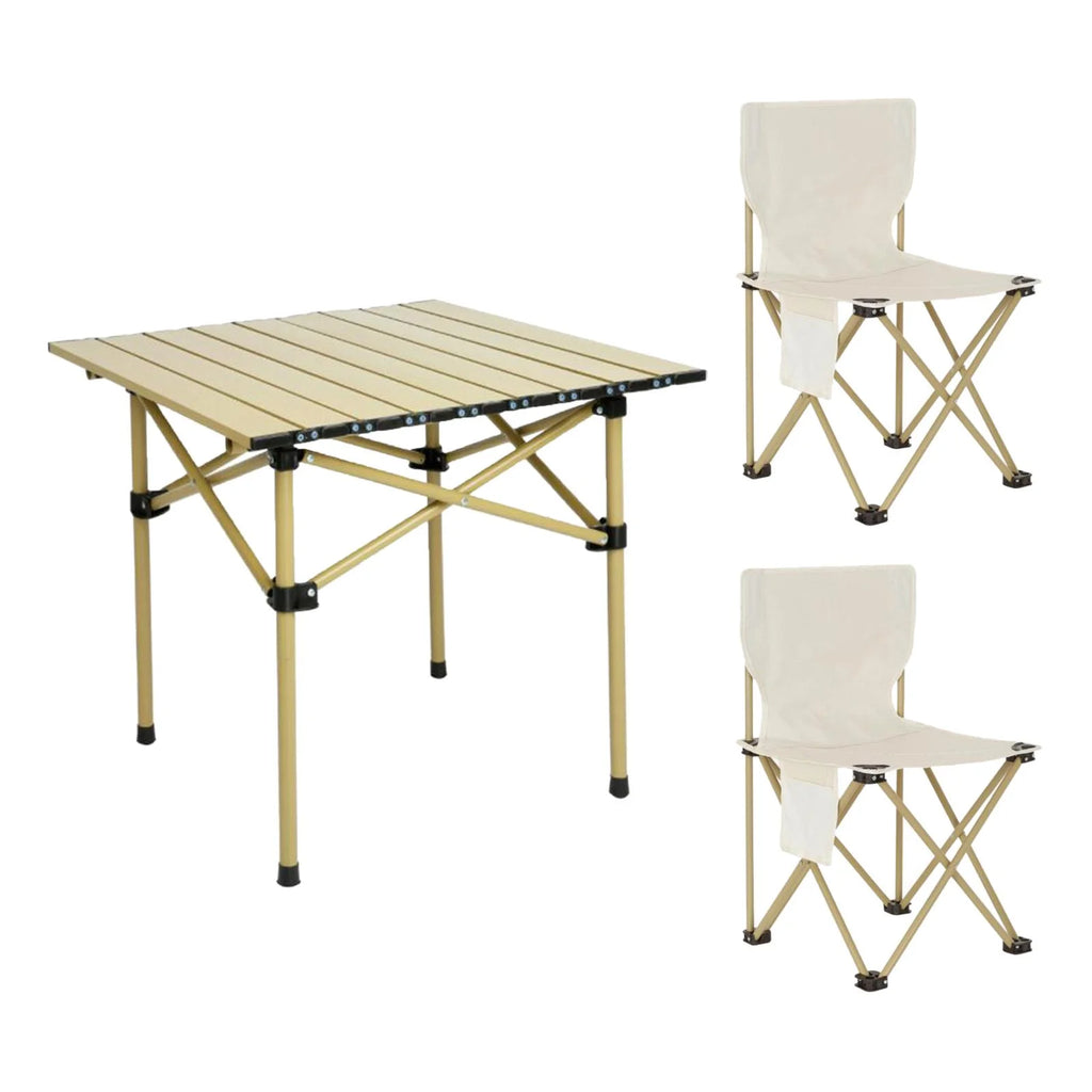 Camping Folding Table Chairs Set Steel Camp Table with 2 Stools Oxford Mat Chair P6049