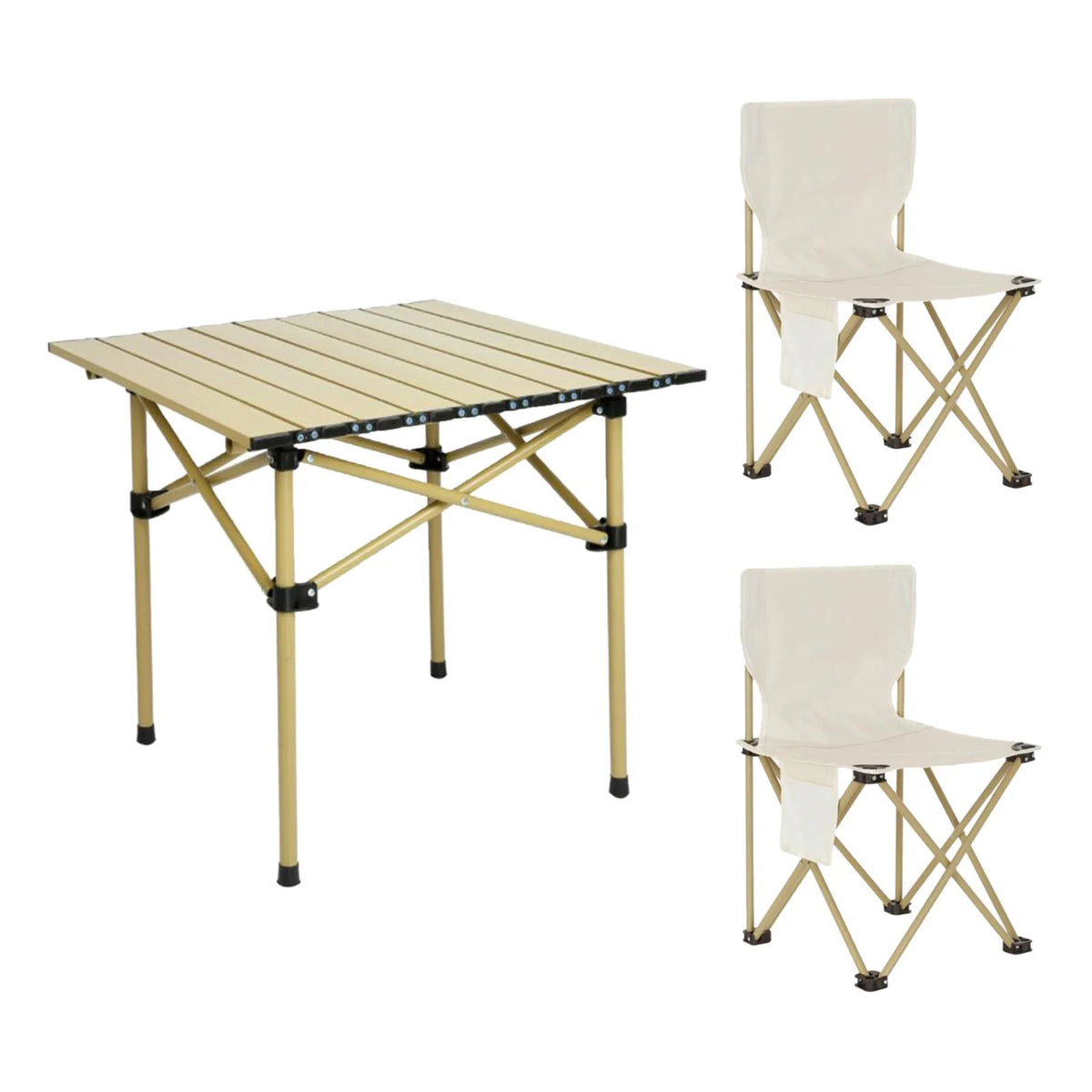 Camping Folding Table Chairs Set Steel Camp Table with 2 Stools Oxford Mat Chair P6049