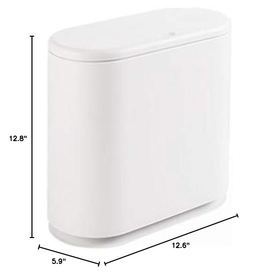 12 Liter White Plastic Trash Can with Press Top Lid I6547