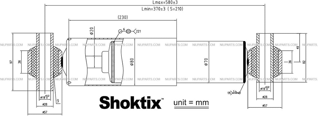 2 Pcs Heavy Duty Rear Shock Absorber with Bushing W281