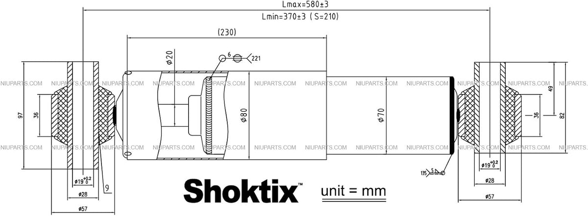 2 Pcs Heavy Duty Rear Shock Absorber with Bushing W281