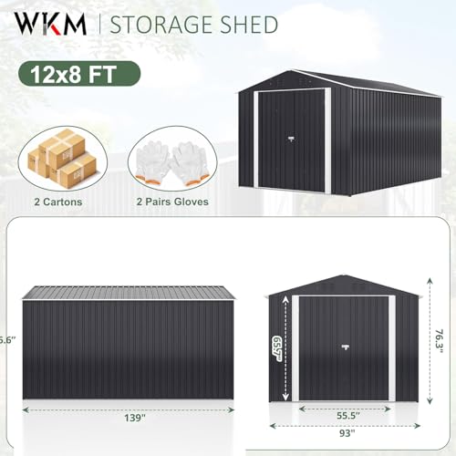 8x8 FT Metal Outdoor Storage Shed with Lockable Doors S238099