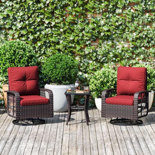 3 Pieces Wicker Patio Furniture Set with Swivel Rocker Chairs and Table F204164