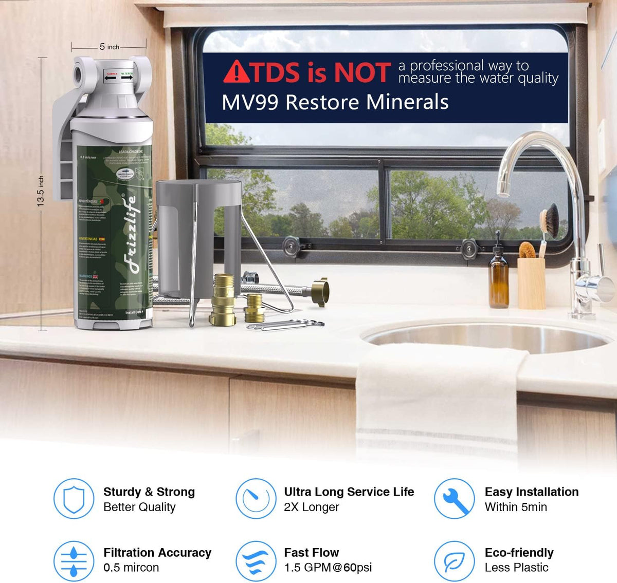 RV Inline Hose Water Filter 0.5 Micron with Pressure Regulator T550761
