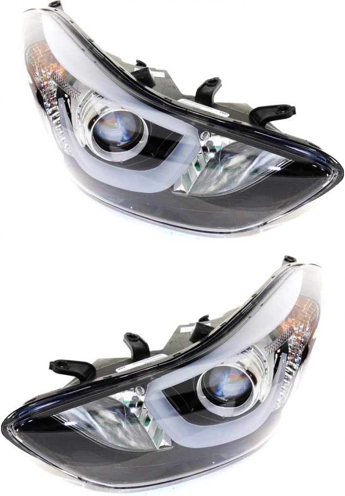 Headlight Assembly for 2014 2015 2016 Hyundai Elantra Driver and Passenger Side w/Bulbs w/LED DRL V16539