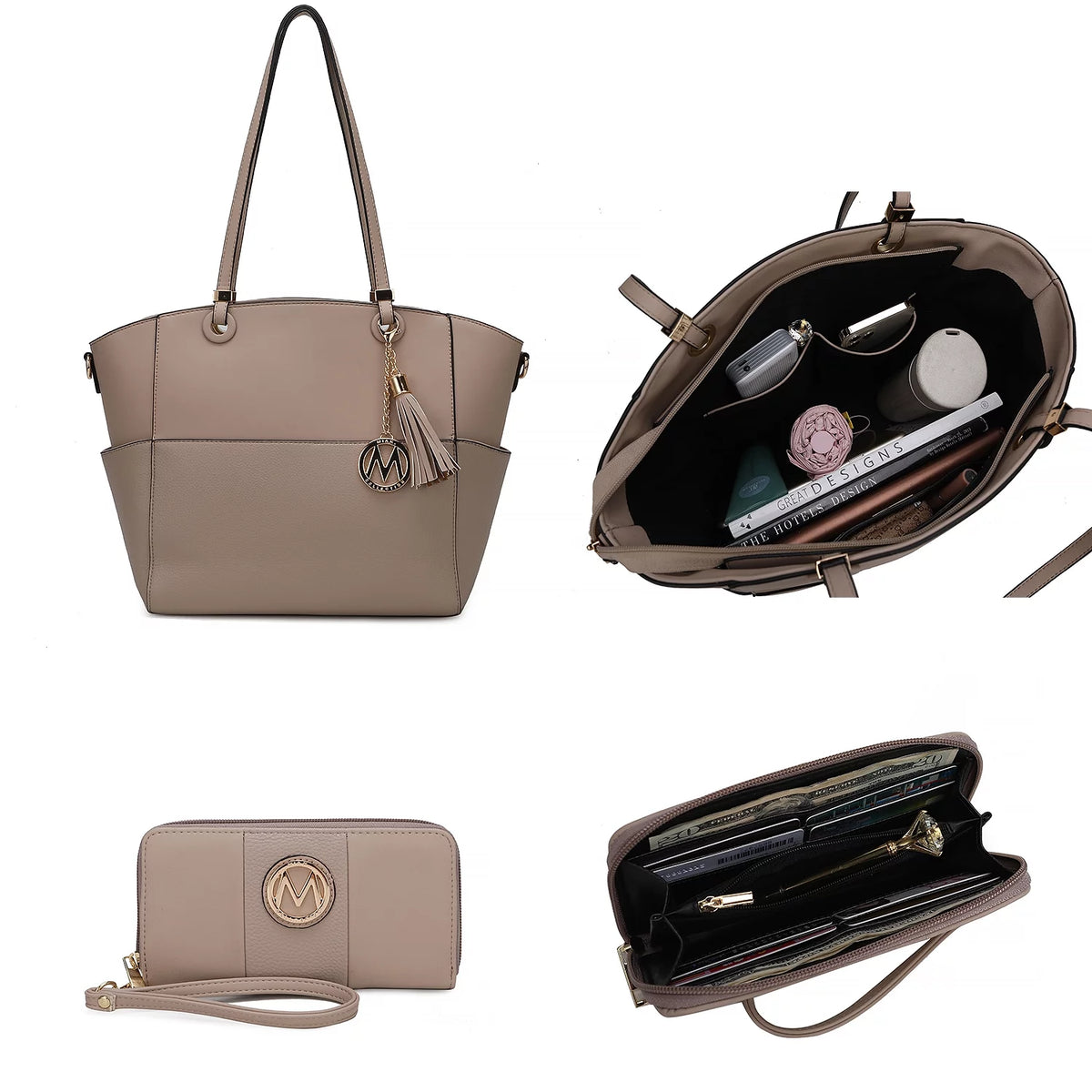 Vegan Leather Womens Tote Bag with Wallet J174