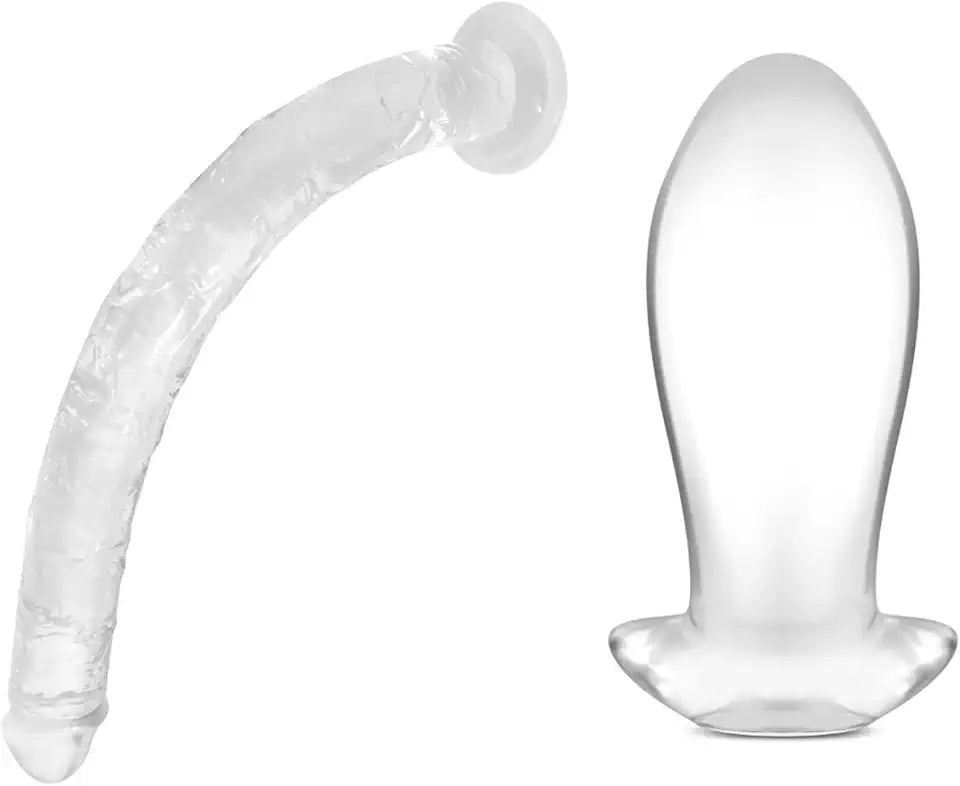 17.9Inch Extra Long Realistic Dildo + Big Butt Plug Trainer K4693