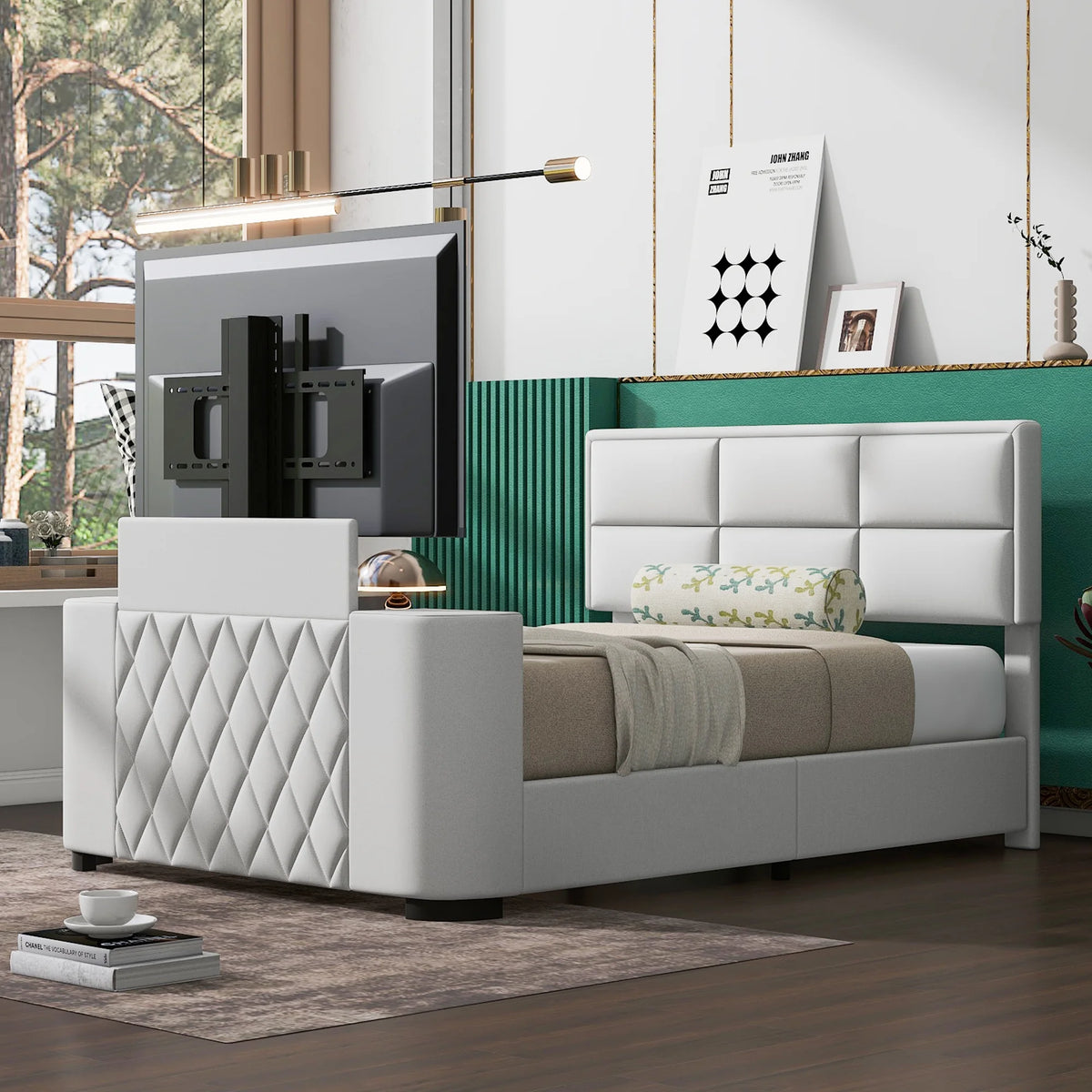 Queen Size Upholstery Platform Bed with Adjustable Headboard A29382