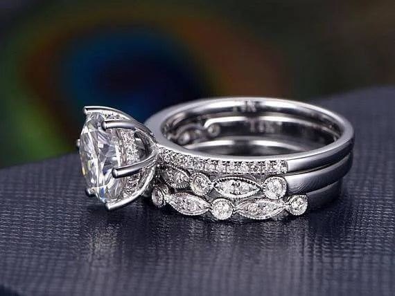 2 Carat Moissanite Trio Wedding Set in White Gold C39593