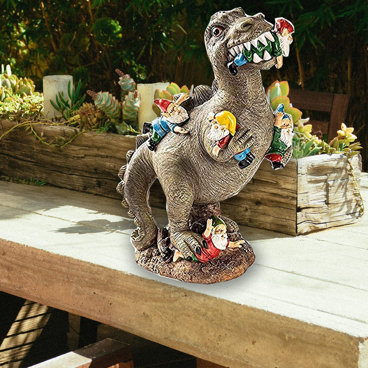 Dinosaur Eating Gnomes Garden Statue A284506