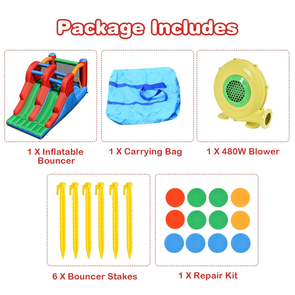 Inflatable Bounce House 3-in-1 Dual Slides Jumping Castle with Blower C699497