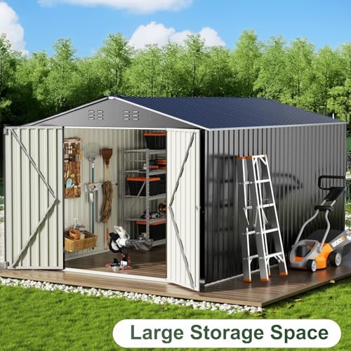 8x8 FT Metal Outdoor Storage Shed with Lockable Doors S238099
