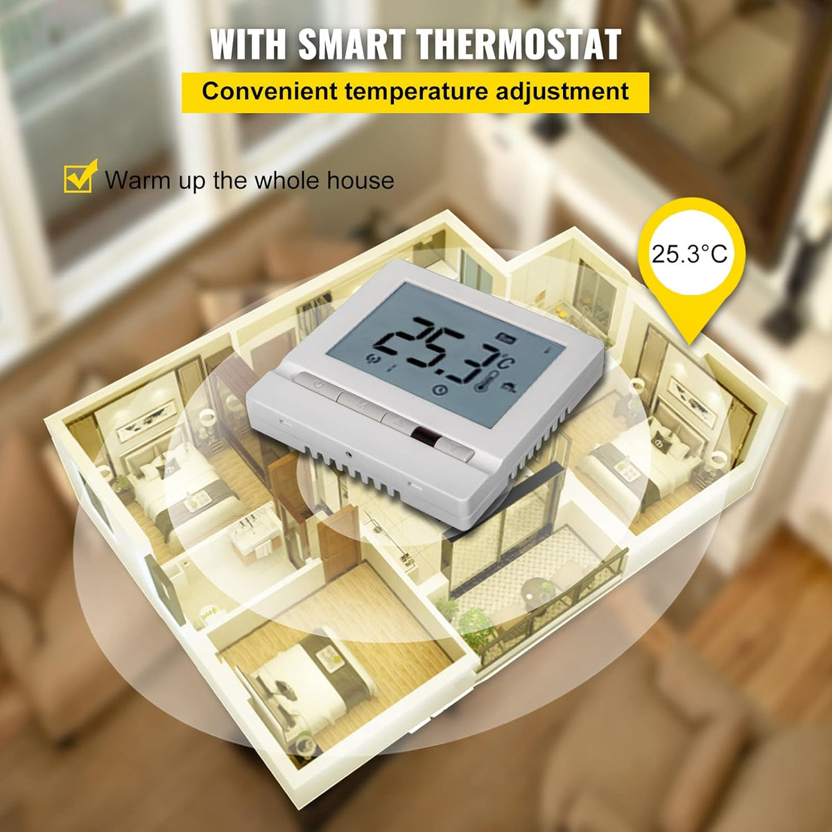Floor Heating Cable 83.3 Square Feet Waterproof Insulated with Temperature Control Panel A660304