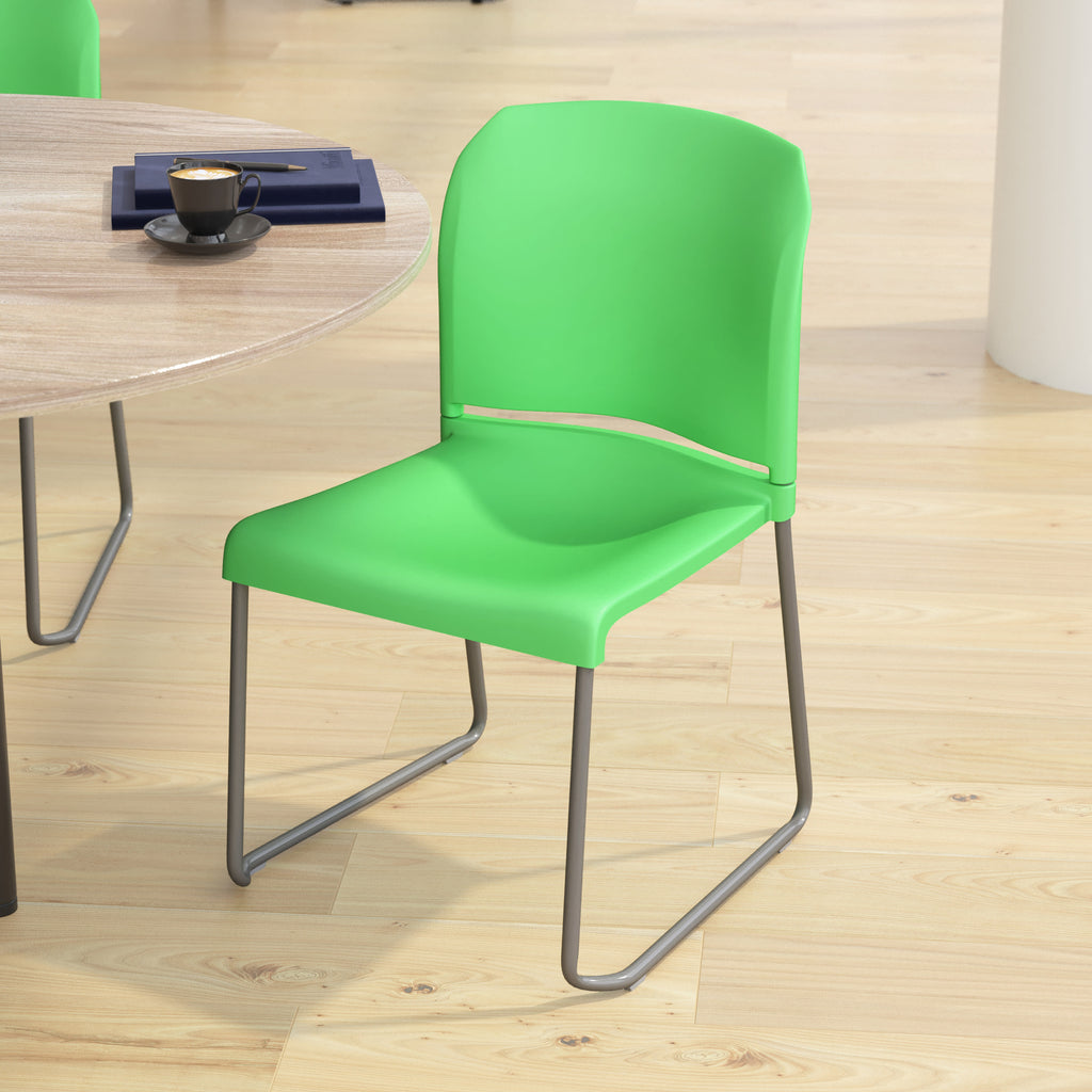 Green Full Back Contoured Stack Chair with Gray Sled Base L844368
