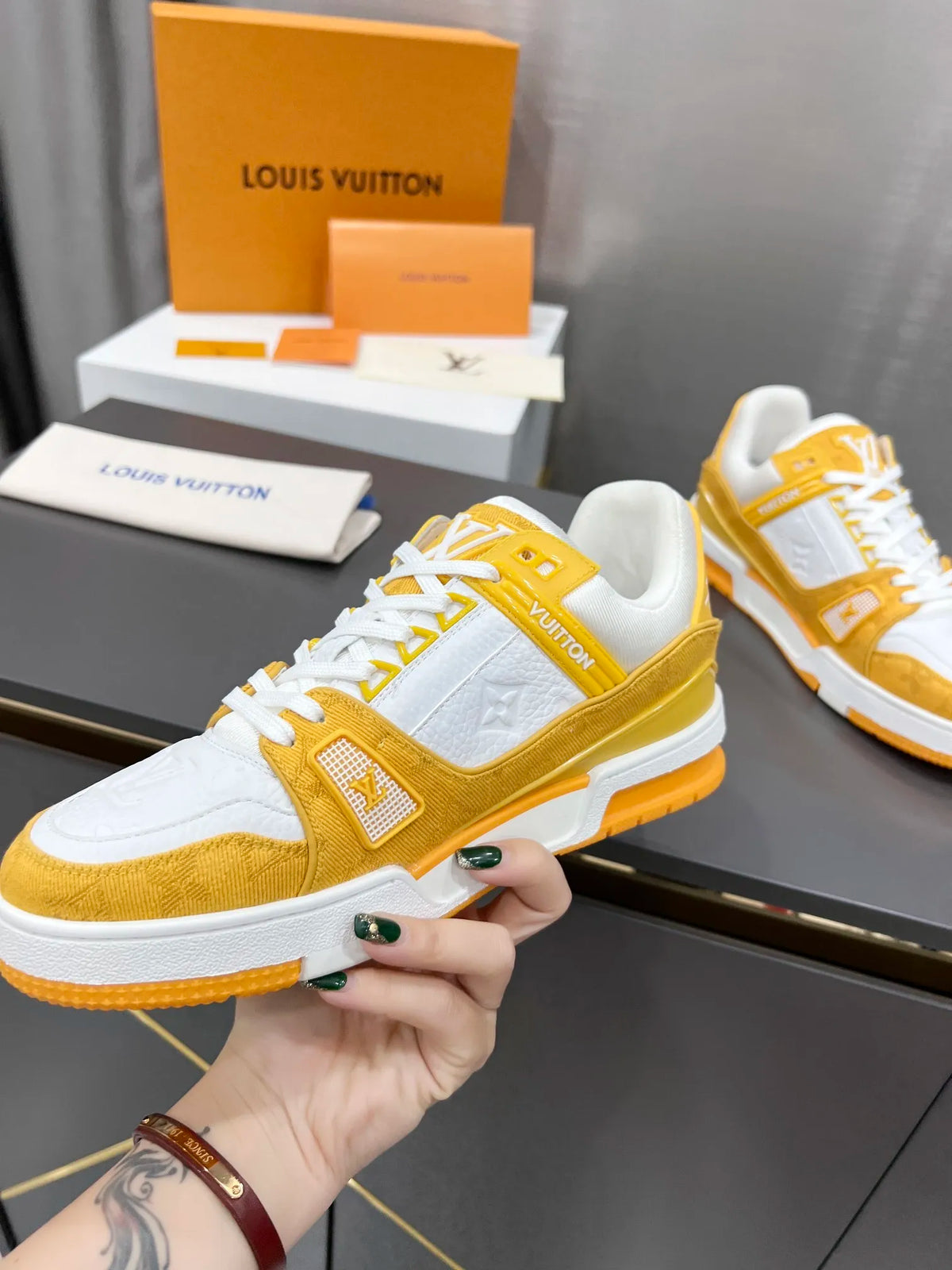 Yellow Leather Low Trainers R524