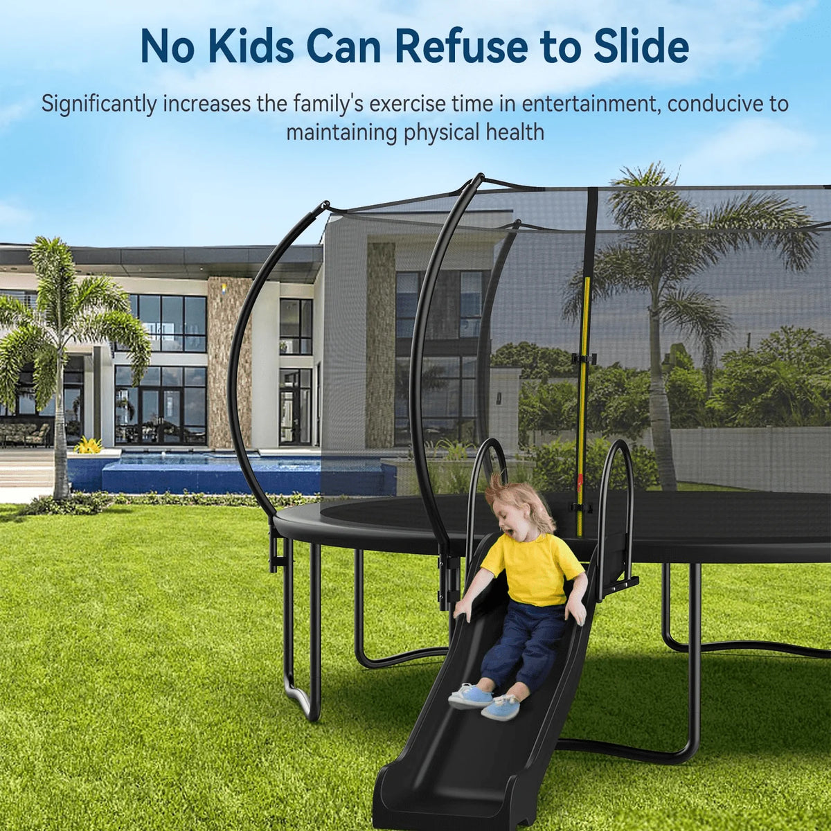 16FT Trampoline with Enclosure, Slide and Ladder S8676