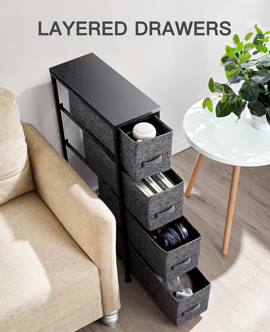 Black Fabric Dresser with 4 Drawer Q986