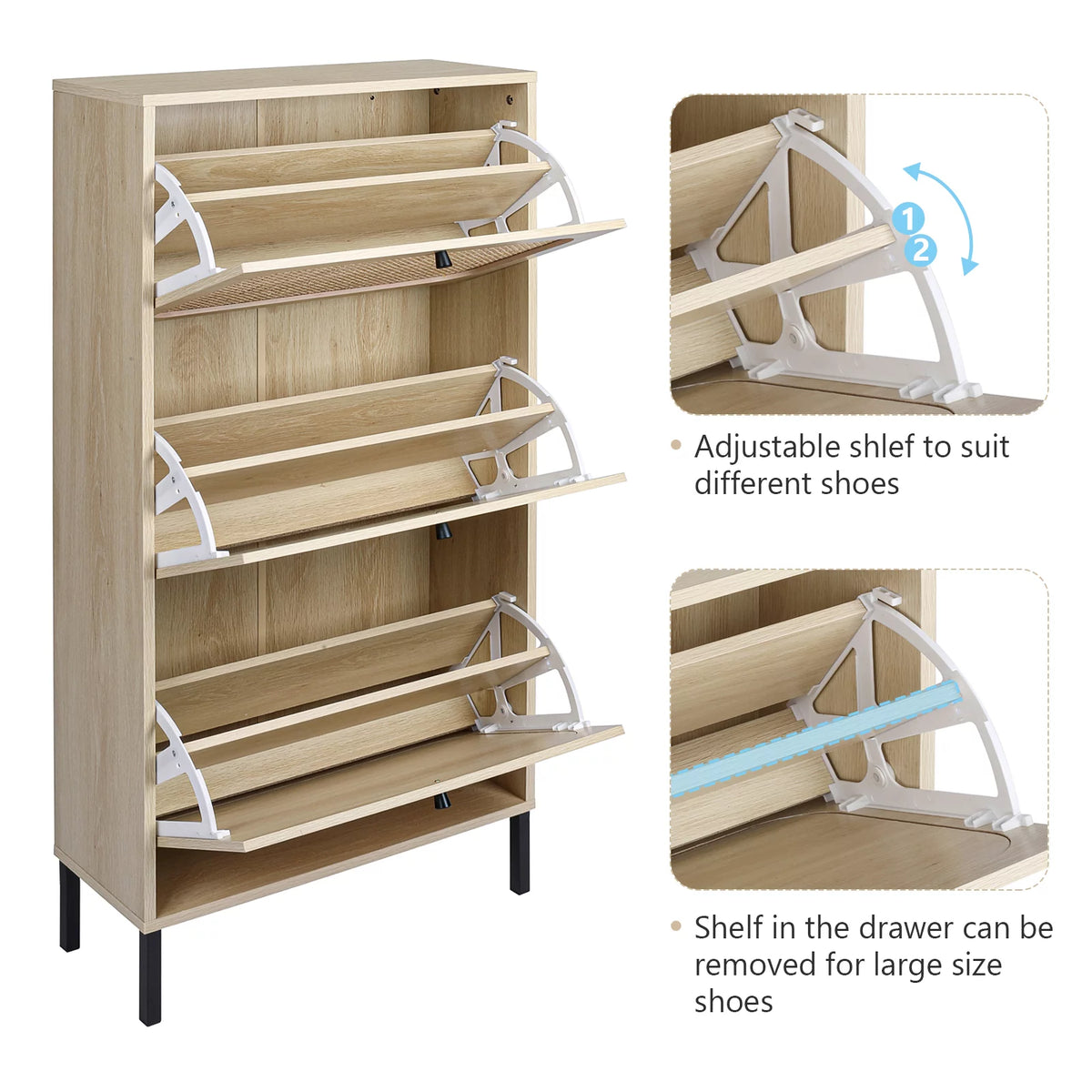 Wooden Shoe Storage Cabinet with 3 Flip Drawers H7713