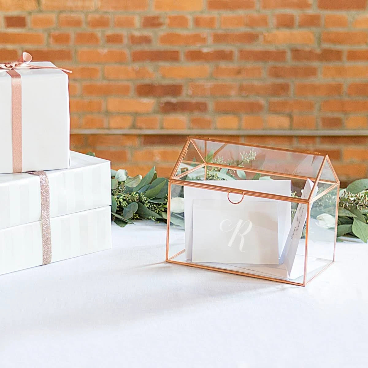 Rose Gold Glass Terrarium Card Holder O4391