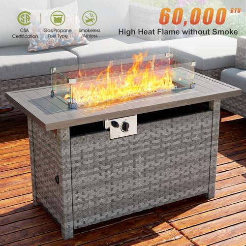Propane Gas Fire Pit Table with Wind Guard, Auto-Ignition, 60,000 BTU, Gray W205