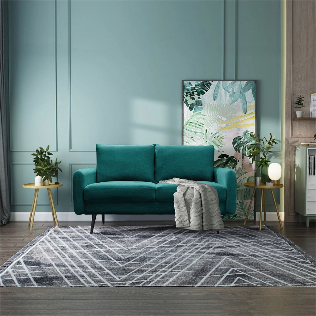 Teal Blue Fabric Loveseat U9388