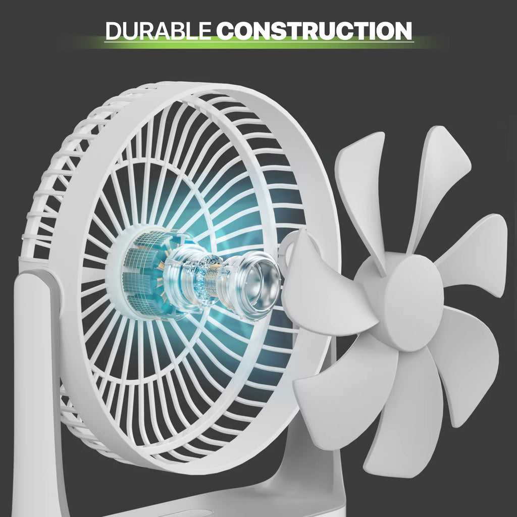 USB Desktop Fan, Rechargeable Wall Mounted Hanging Fan with LED Light, White E403025