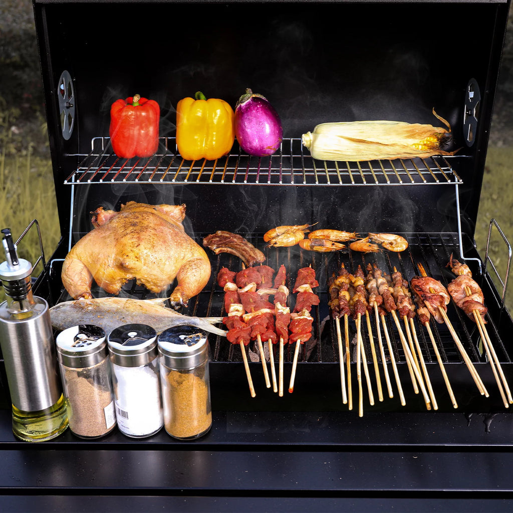 Portable Barrel Charcoal BBQ Grill with Front Shelf C363472