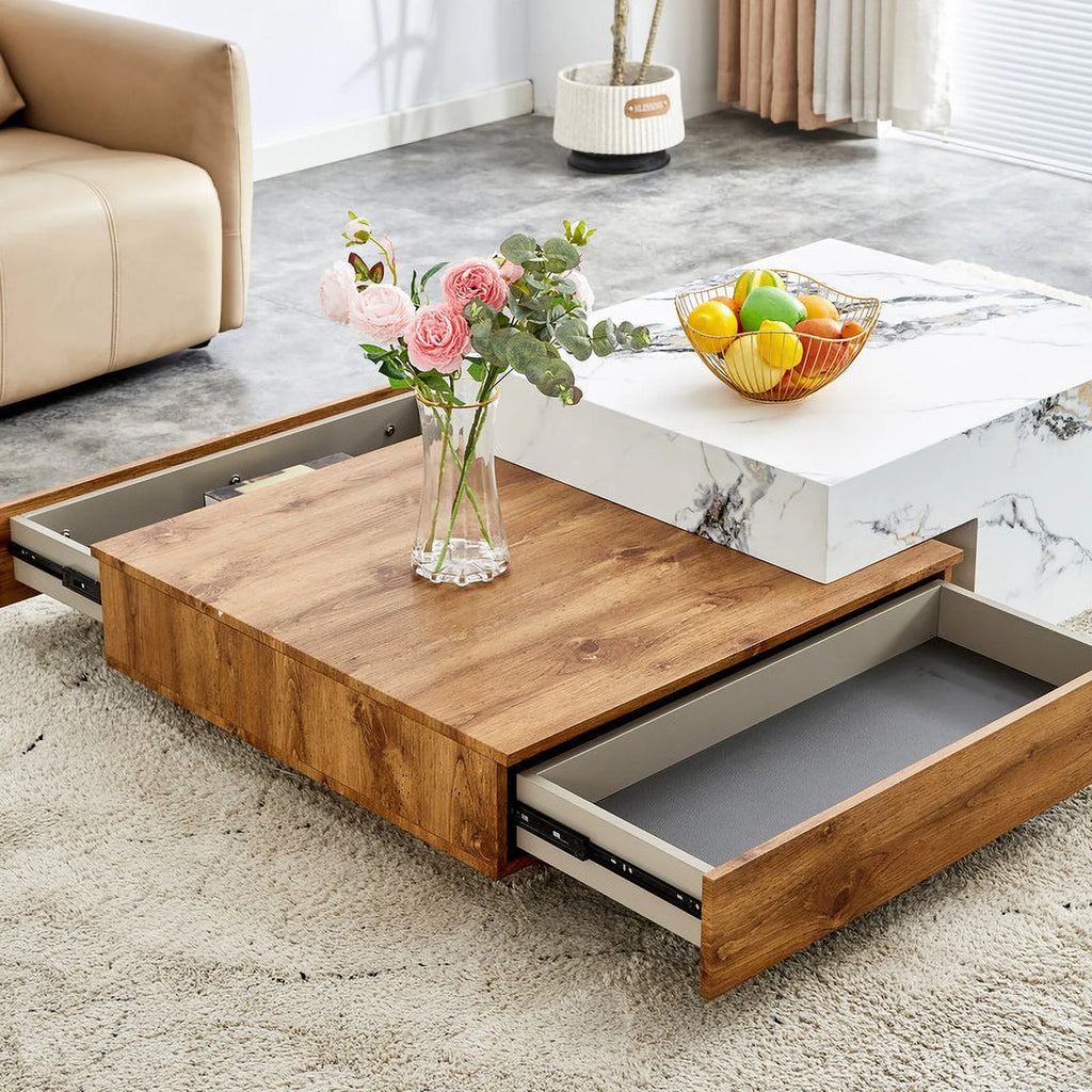 Modern Coffee Table with 2 Drawers White Finish M9232
