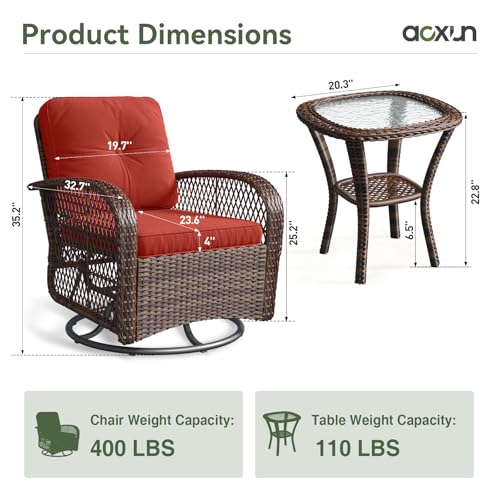 3 Pieces Wicker Patio Furniture Set with Swivel Rocker Chairs and Table F204164