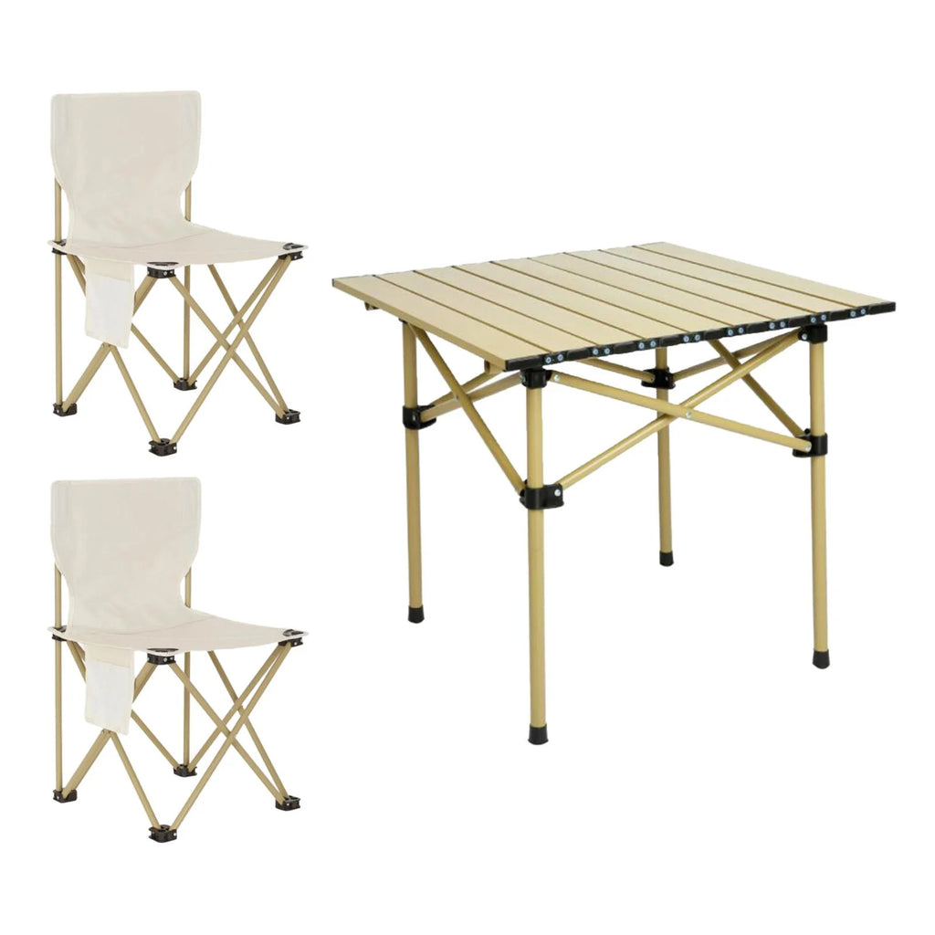 Camping Folding Table Chairs Set Steel Camp Table with 2 Stools Oxford Mat Chair P6049