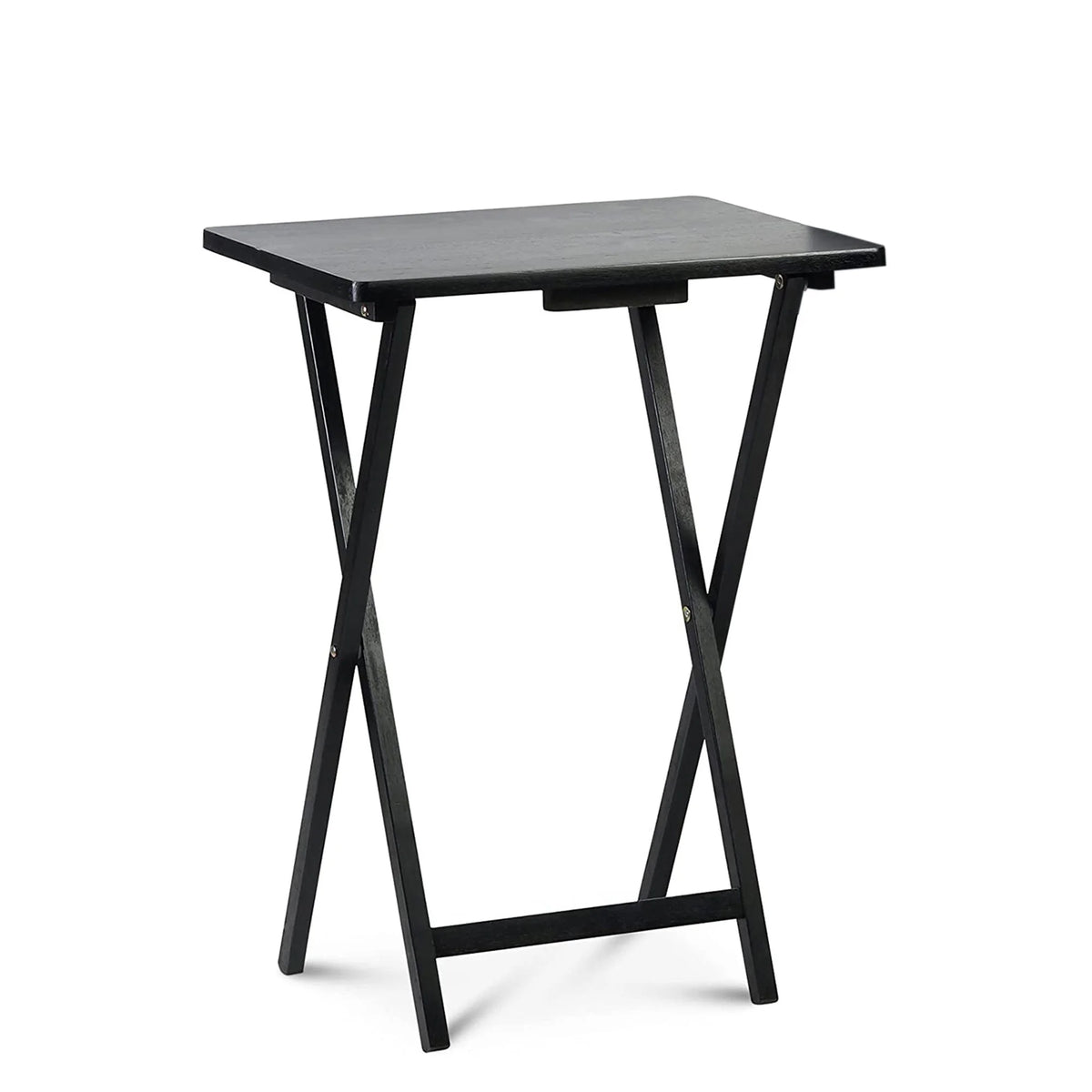 Black 5 Piece Set Folding TV Tray Tables with Storage Rack R744