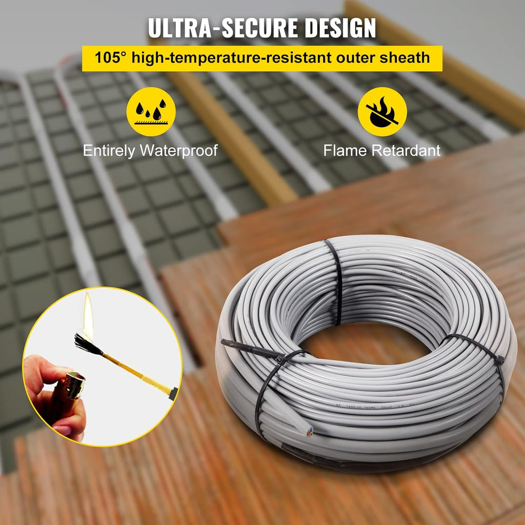 Floor Heating Cable 83.3 Square Feet Waterproof Insulated with Temperature Control Panel A660304