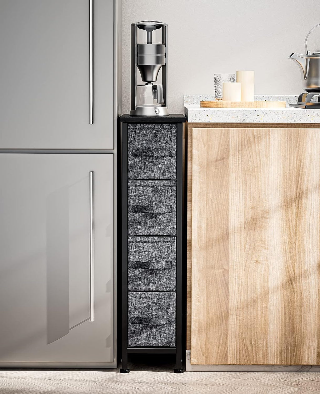 Black Fabric Dresser with 4 Drawer Q986
