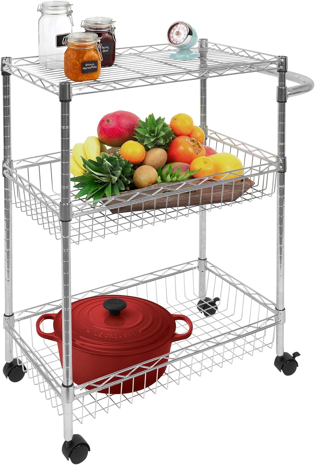 3-Tier Silver Metal Rolling Cart with Wheels P1321