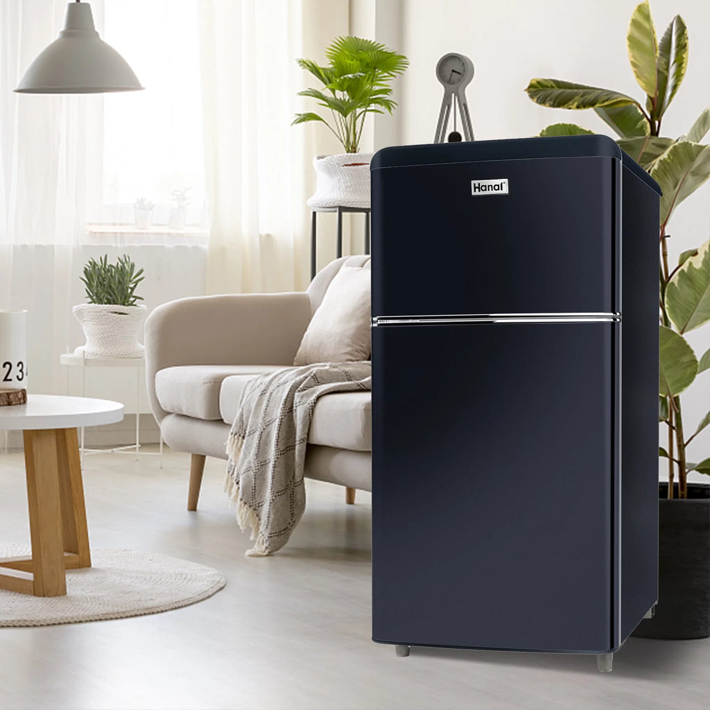 3.5 Cu Feet Two Door Mini Fridge with Freezer, Black O9300