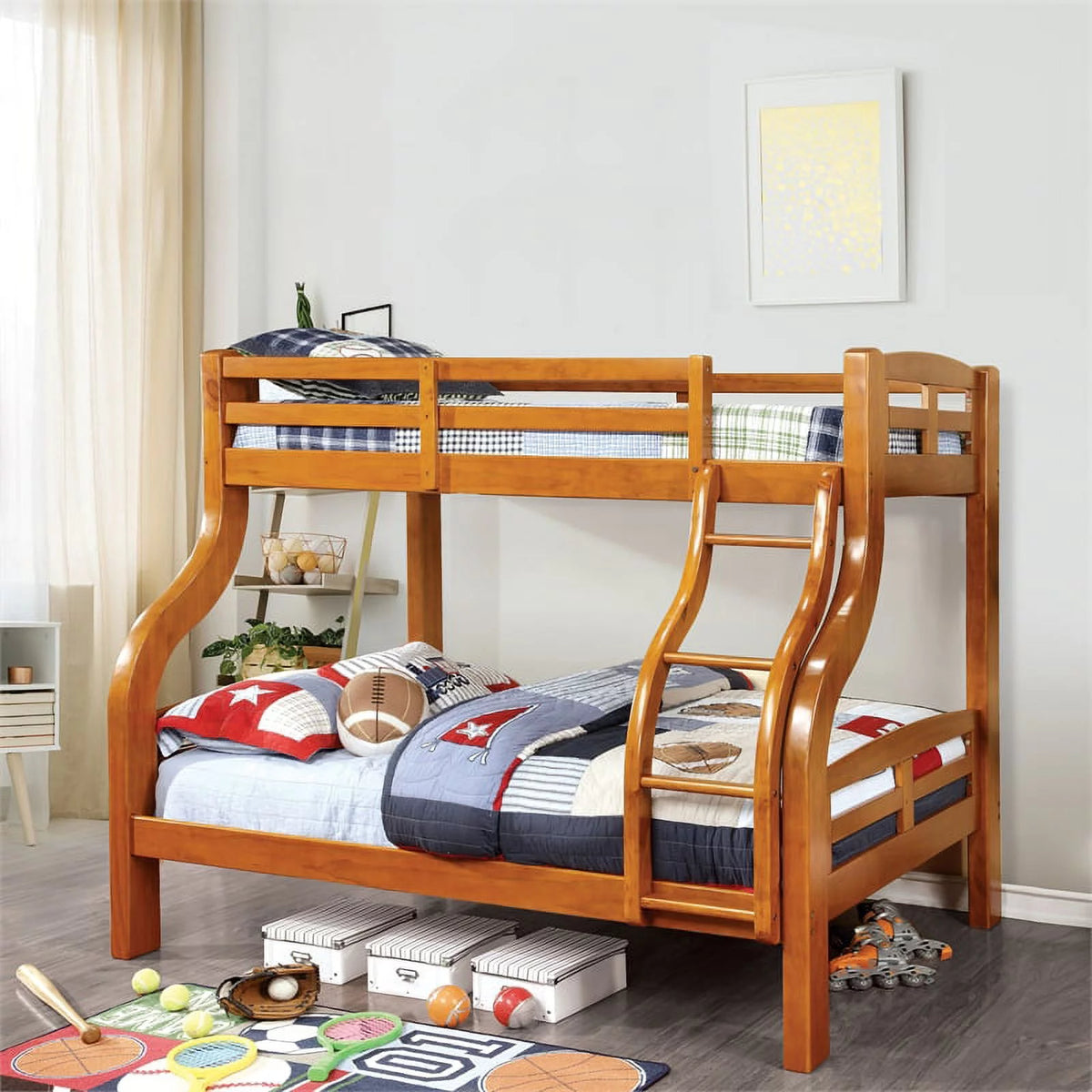 Oak Wood Twin over Full Bunk Bed D224