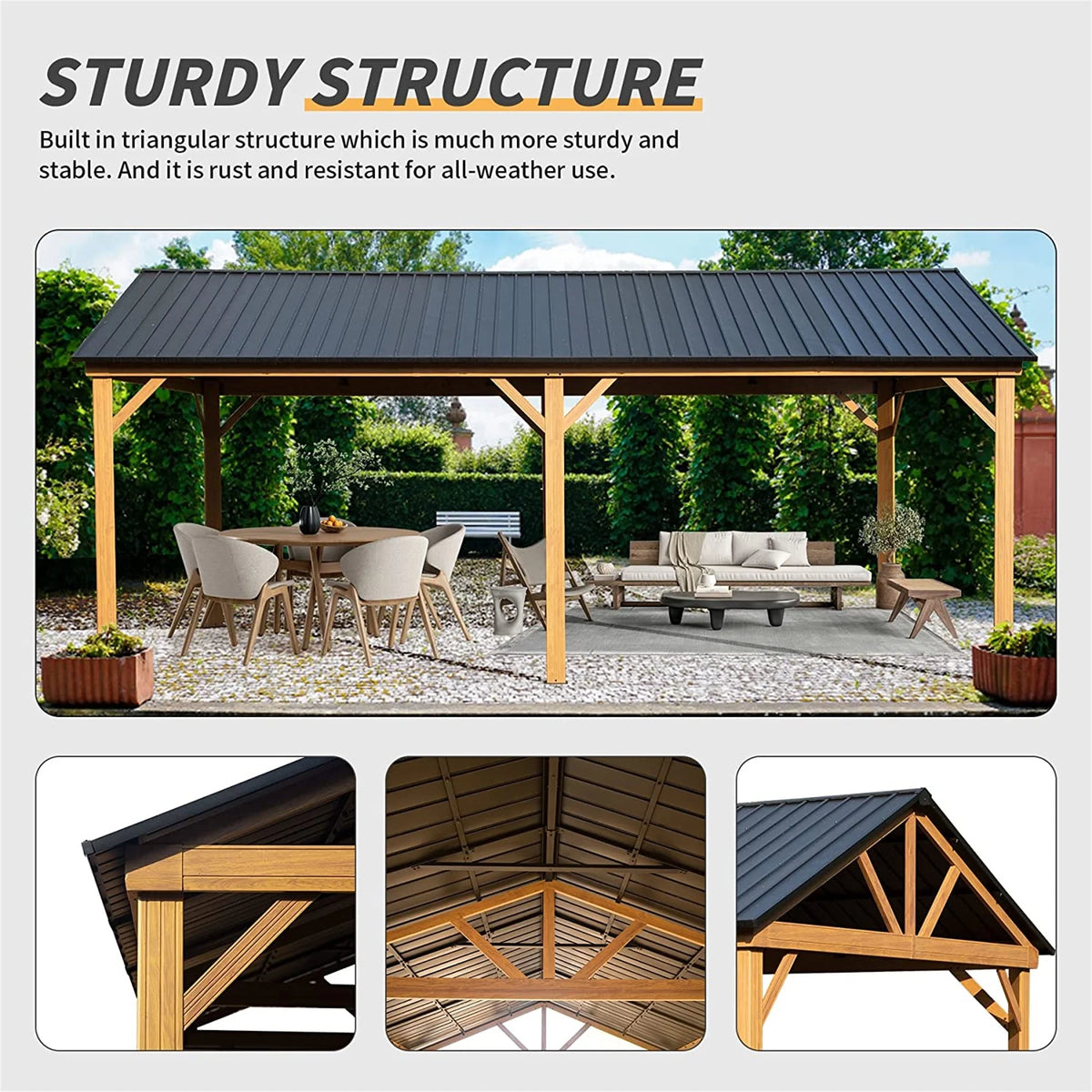 12 x 20ft Hardtop Galvanized Steel Gazebo with Wood Grain Aluminum Frame X50376