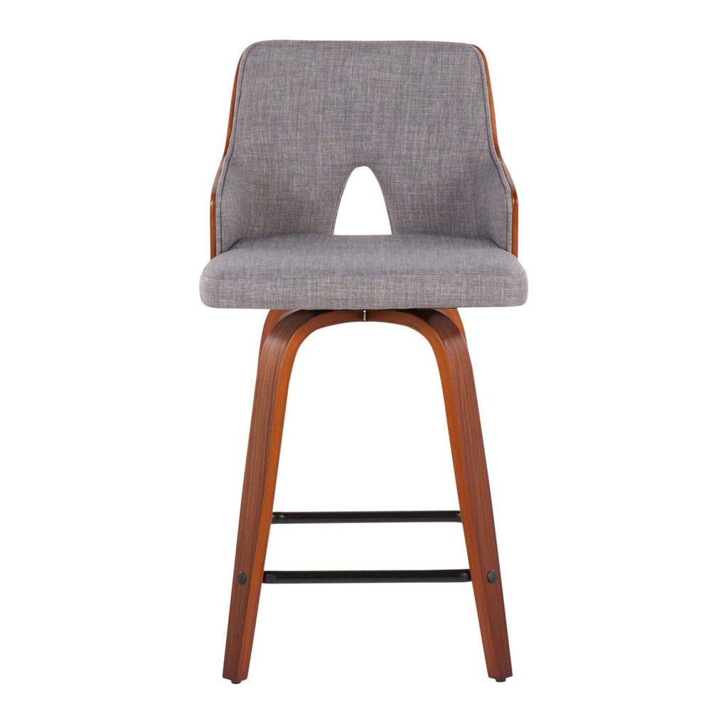 24" Counter Stool With Swivel In Walnut And Light Grey Fabric - Set Of 2 D29275